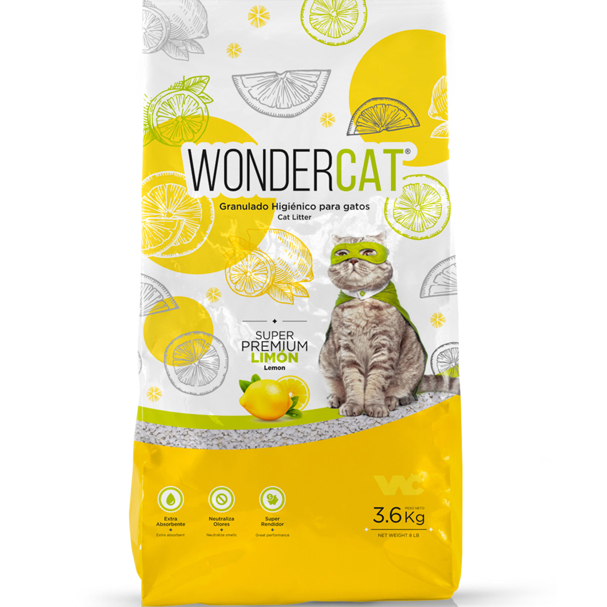Piedras granuladas super premium Wondercat Limón 3.6 kg