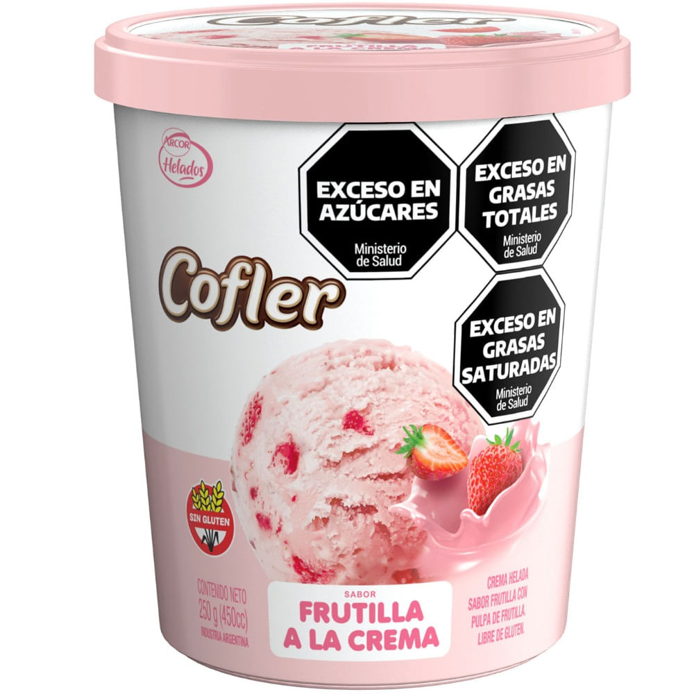 Helado de frutilla a la crema Cofler en pote 250 grs
