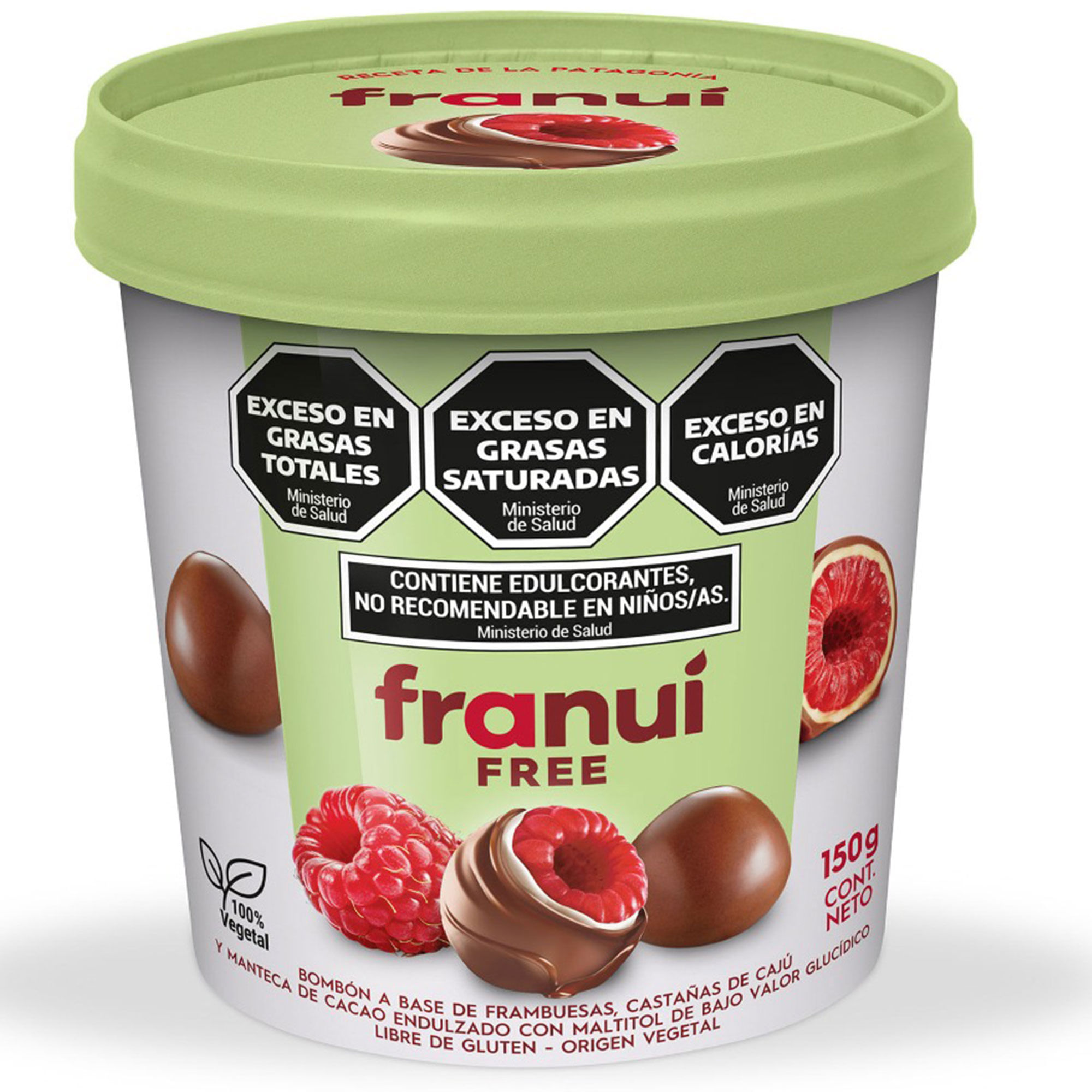 Frambuesas bañadas Franui Free en pote 150 grs