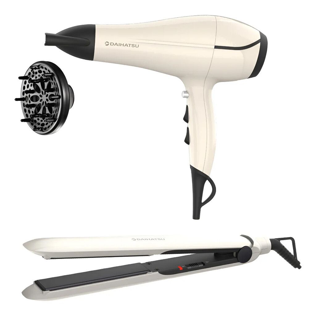 Combo Secador De Pelo 2000 W Y Planchita 230 °C Tourmaline Daihatsu Blanco