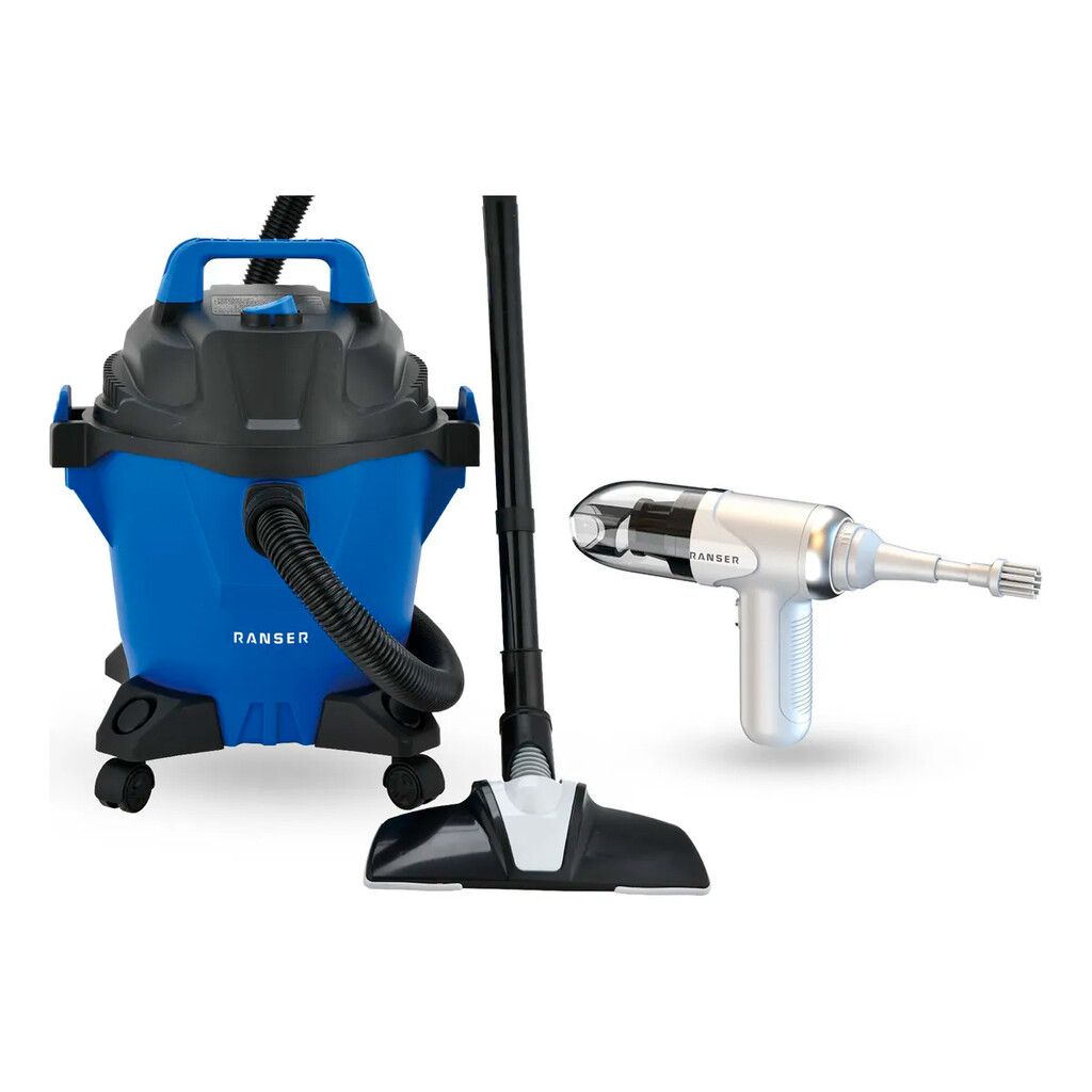 Combo Aspiradora 20lts 1200w Y Aspiradora PortáTil 250w 0,2l Ranser Azul/Blanco