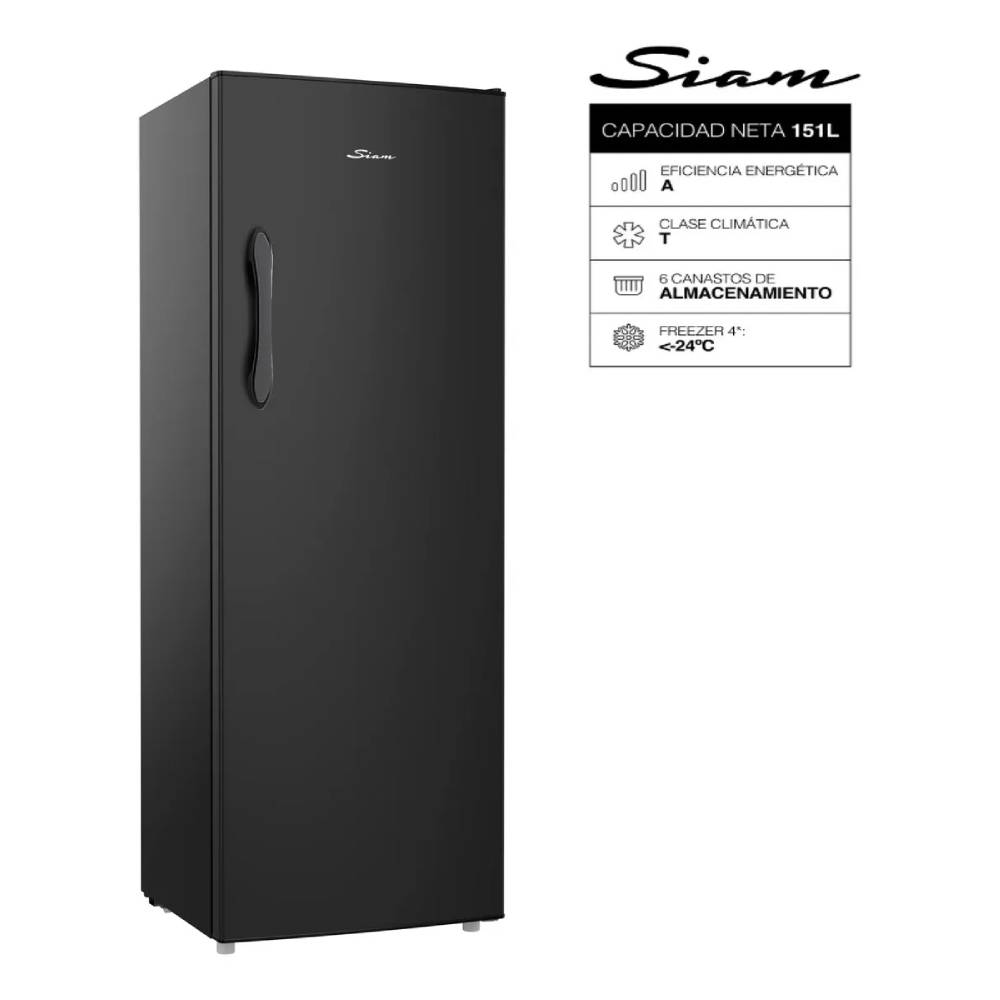 Freezer Vertical Siam 151 Lts Neto Negro 6 Cajones Fsi-Cv181n