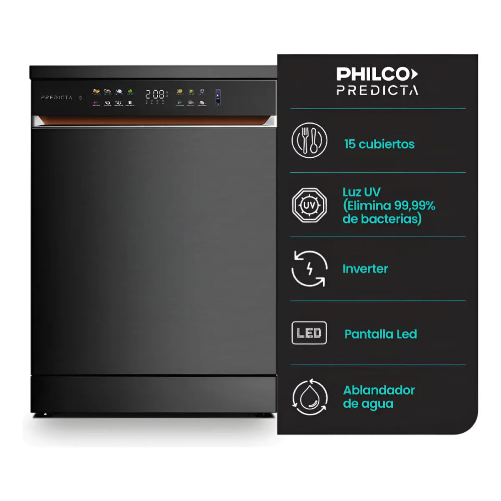 Lavavajillas 15 Cubiertos Philco Inverter Dark Inox
