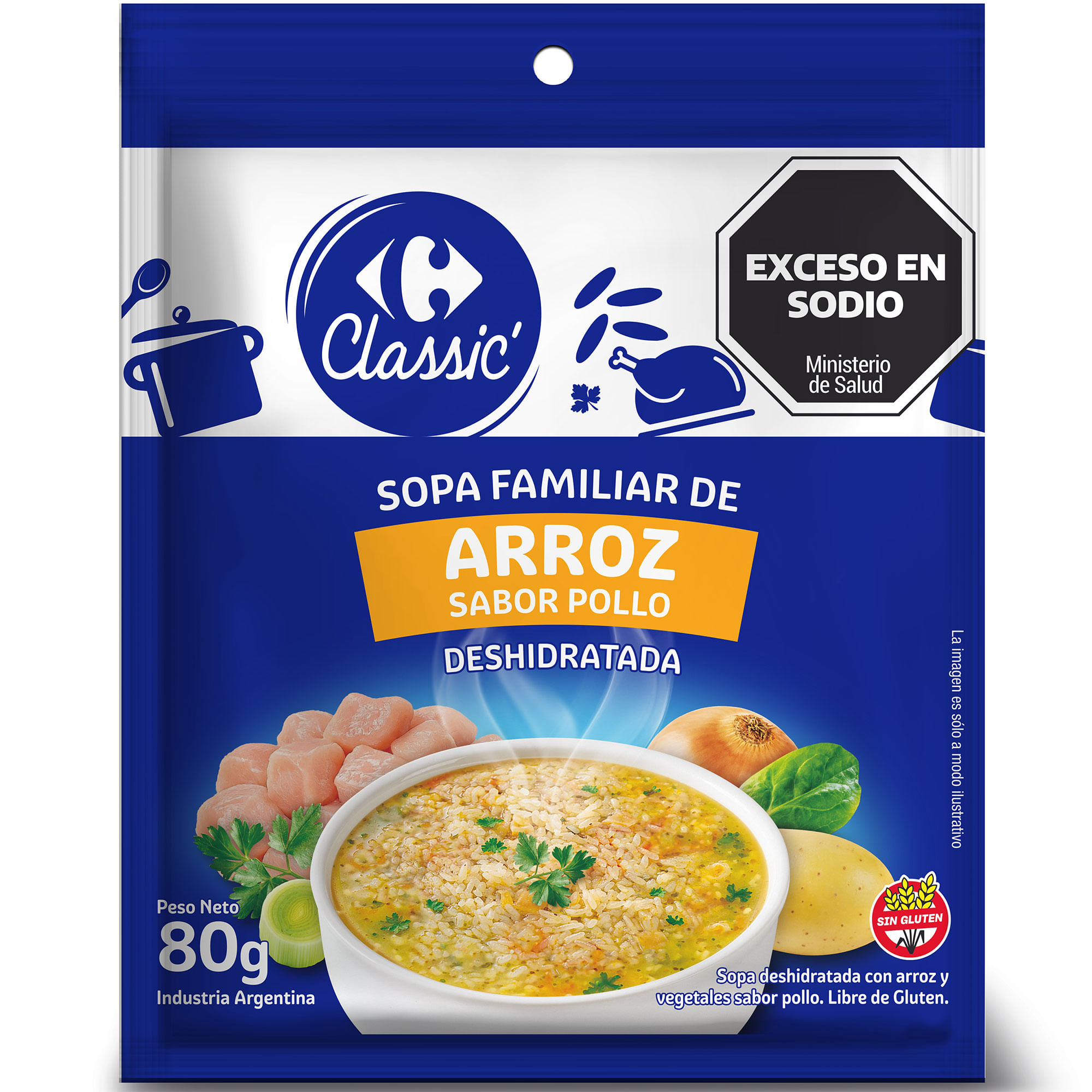 Sopa familiar Carrefour Classic de pollo y arroz 80 grs