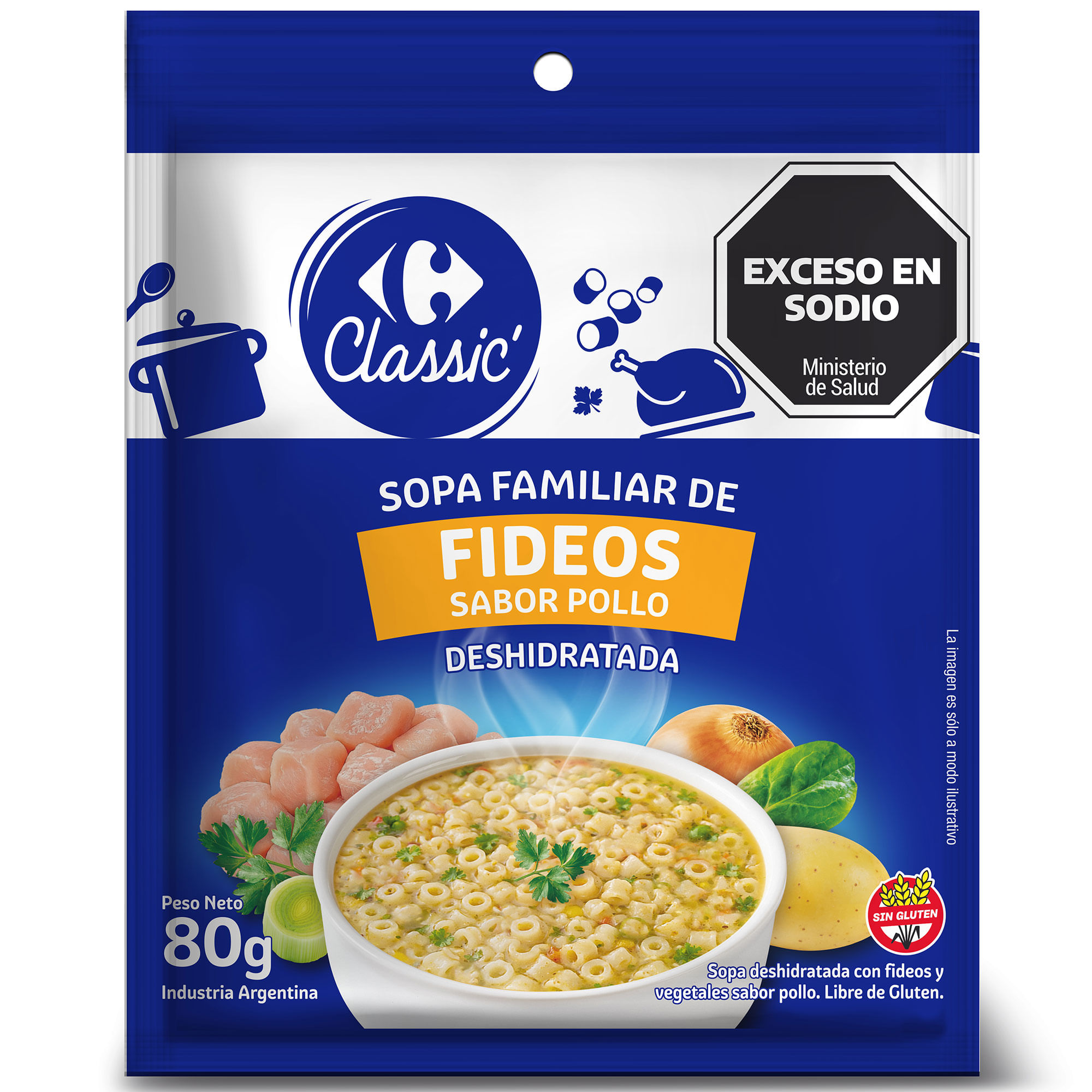 Sopa familiar Carrefour Classic de pollo y fideos 80 grs