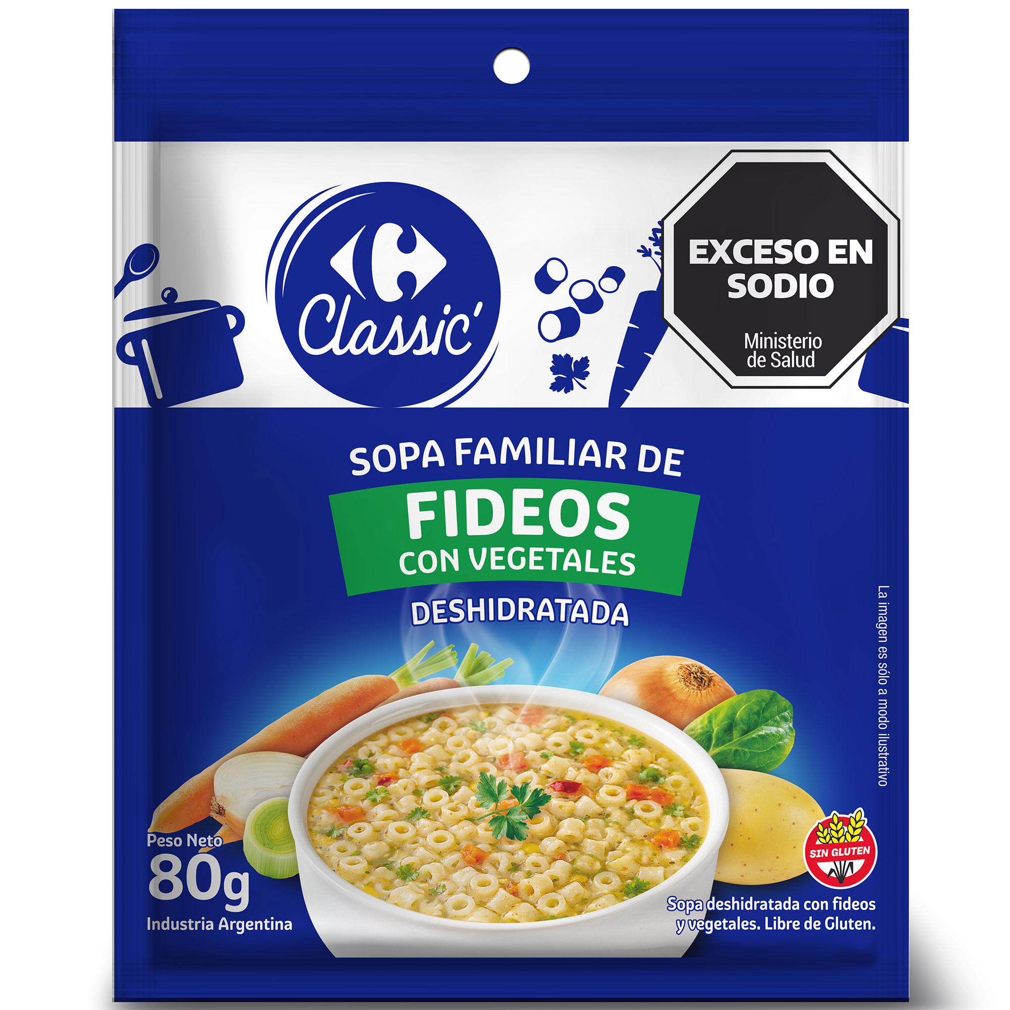 Sopa familiar Carrefour Classic de fideos y vegetales 80 grs