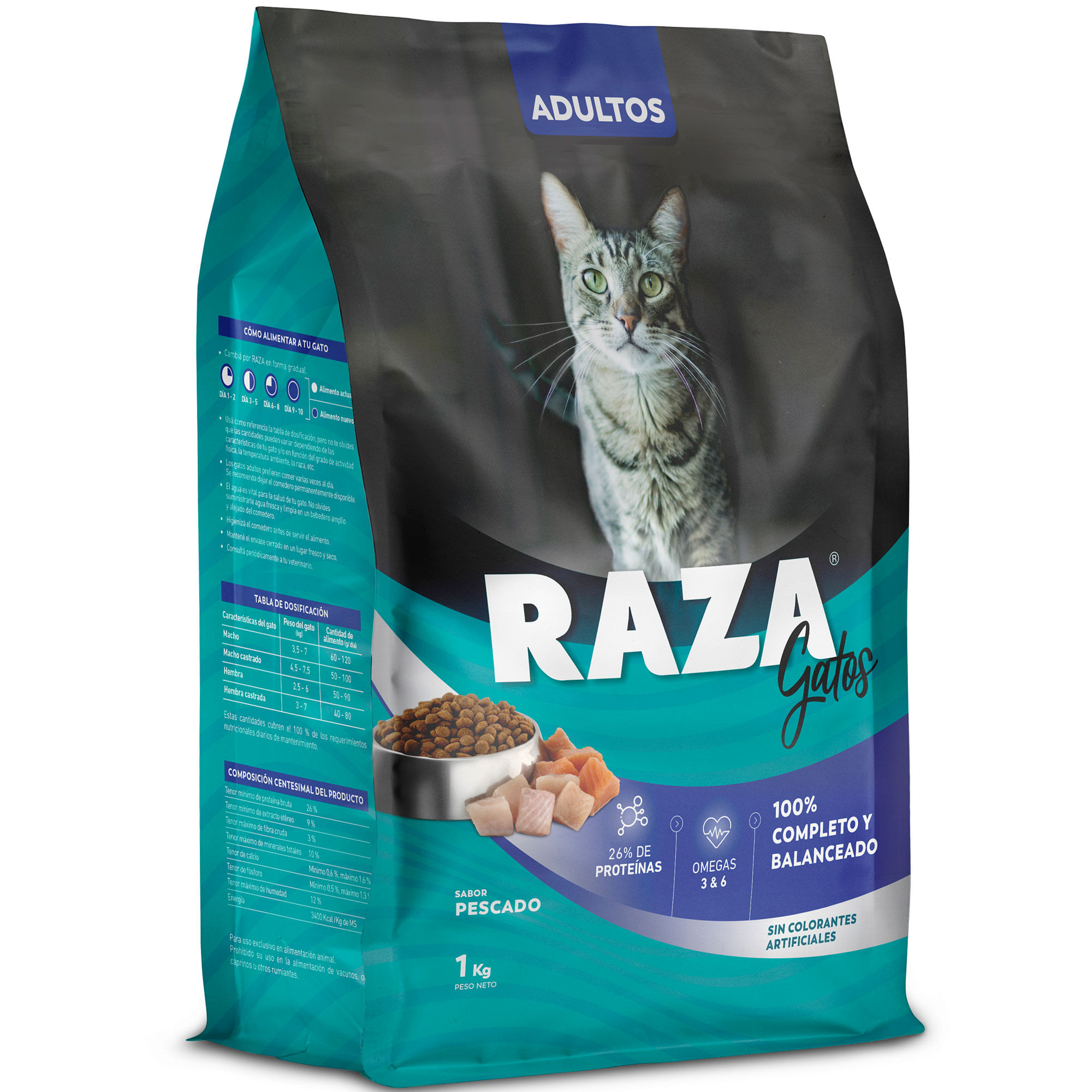 Alimento seco para gato Raza 1 kg. pescado