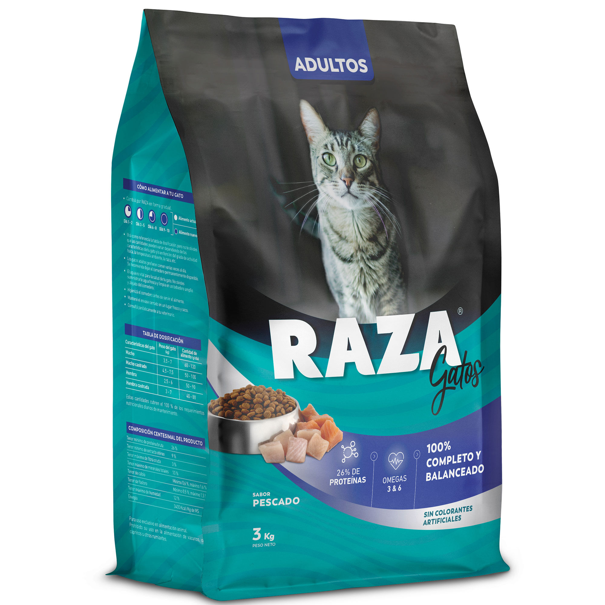Alimento seco para gato Raza 3 kg. pescado