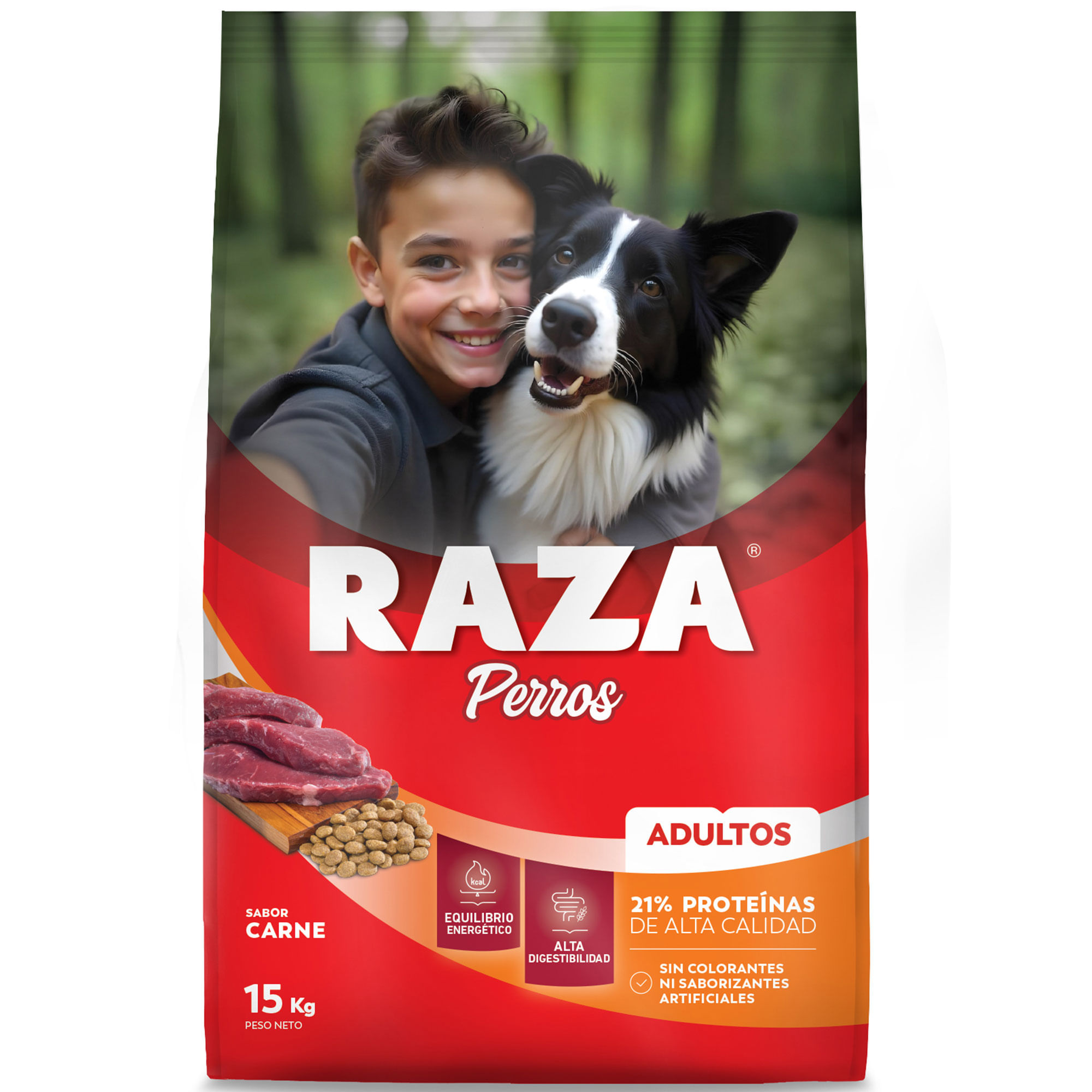 Alimento seco para perro Raza 15 kg. adultos carne