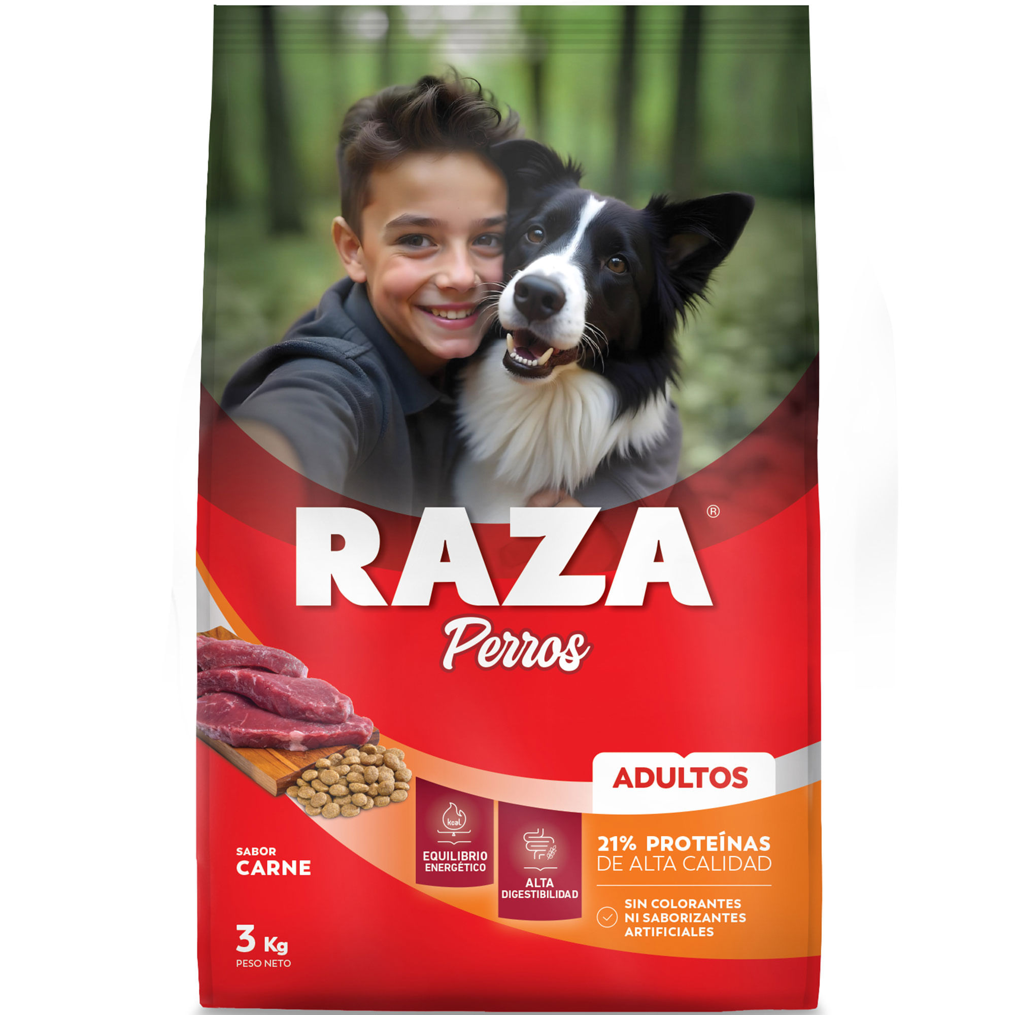Alimento seco para perro Raza 3 kg. adultos carne