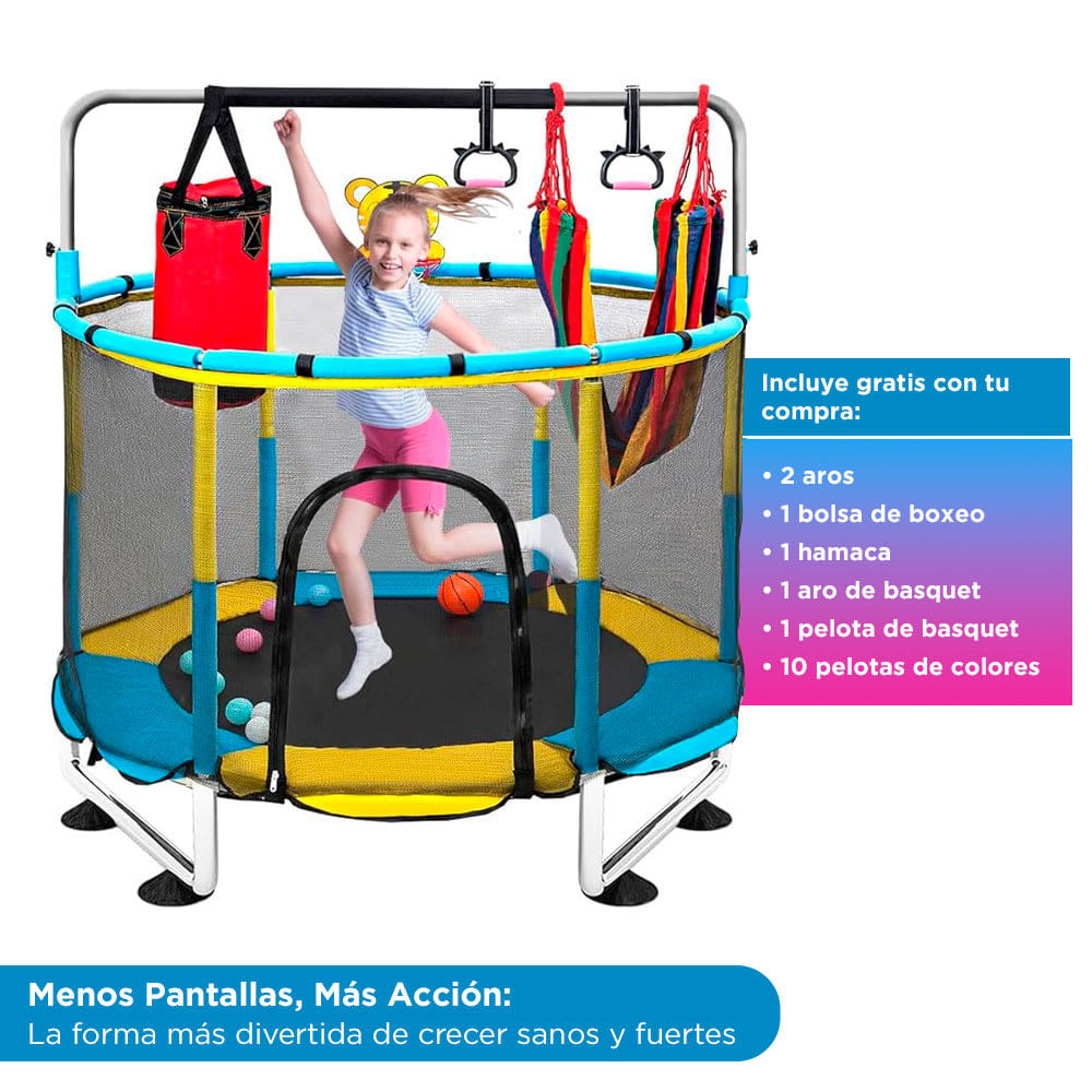 Cama Elástica Gadnic 1.4m Con Red Seguridad Juegos Incluidos Estructura Galvanizada Hasta 100kg Interior