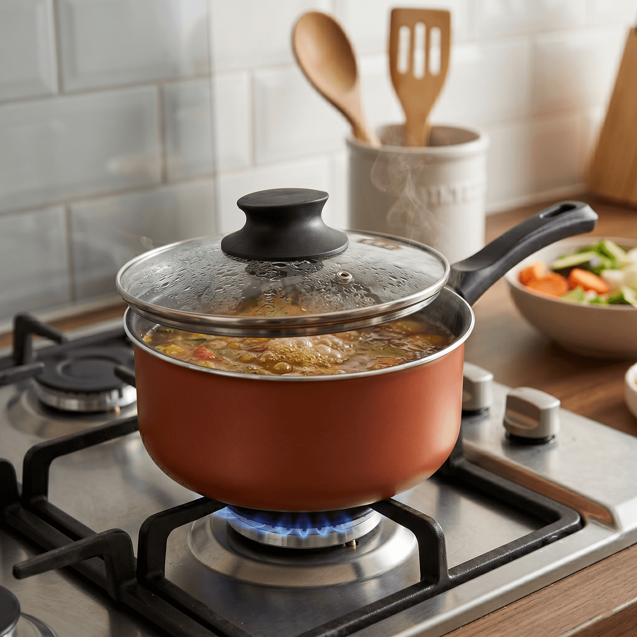 Cacerola Olla 18 Cm Con Tapa De Vidrio Antiadherente Aston Marrón