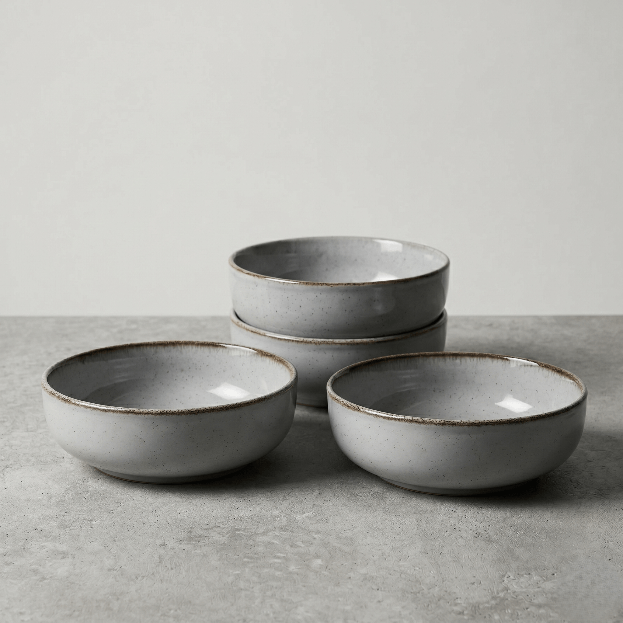 Set x4 Bowls Compotera Porcelana Artesanal Filo Envejecido Rustico 15 cm Gris