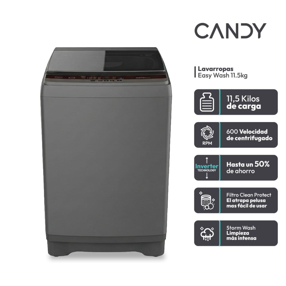 Lavarropas carga superior Candy 11.5k inv ctl12tg1 12 antracit