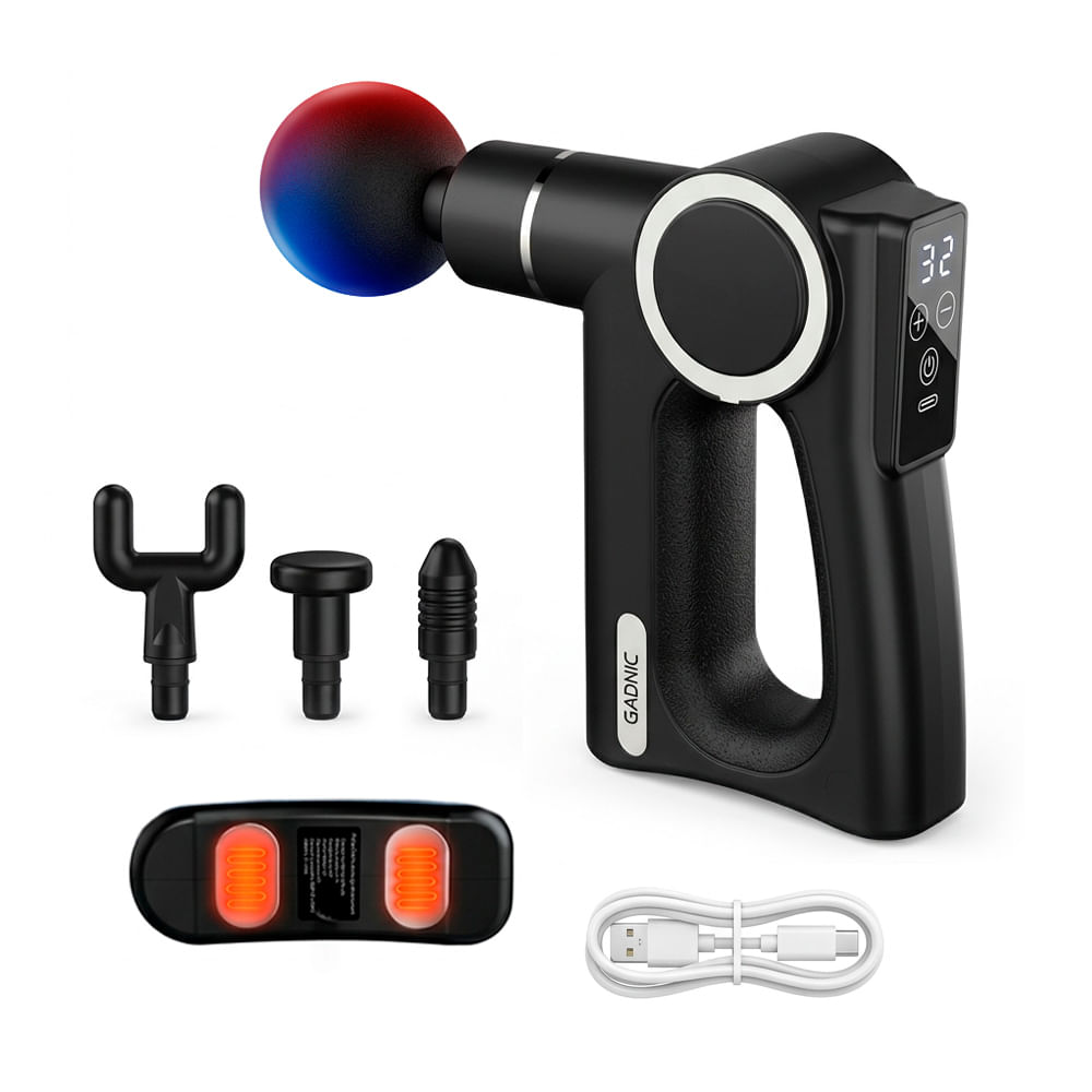 Pistola De Masaje Gadnic 32 Niveles 24w Con 4 Cabezales Y BateríA 1500 Mah