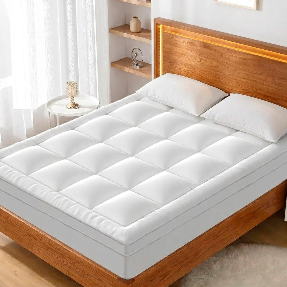 Cubre Colchon Acolchado King 200x200x31cm Rieti By Gadnic Espesor 5cm 600gsm Blanco Pillow Top