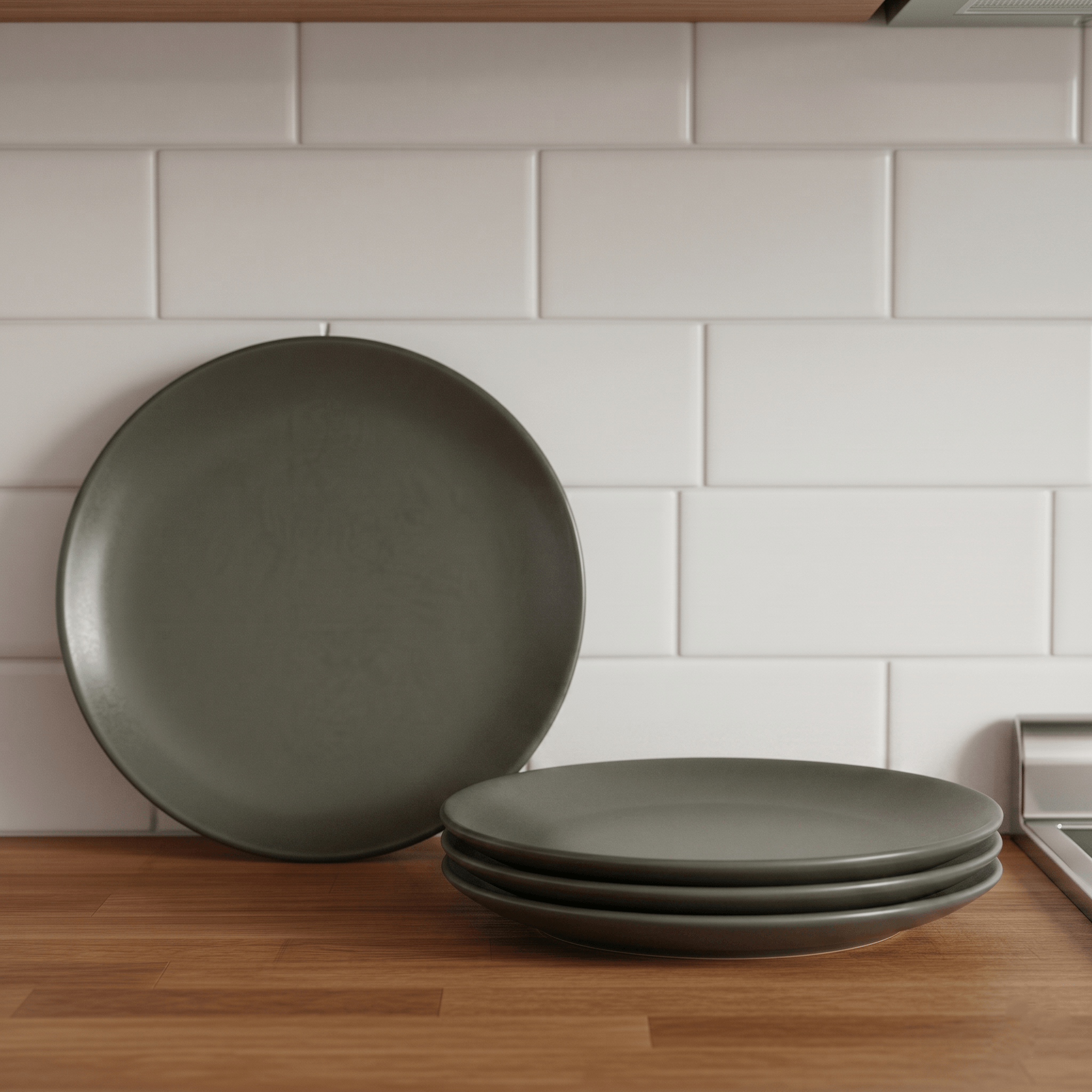 Set x 4 Platos Postre Diario 20cm Ceramica Gris Oscuro Mate