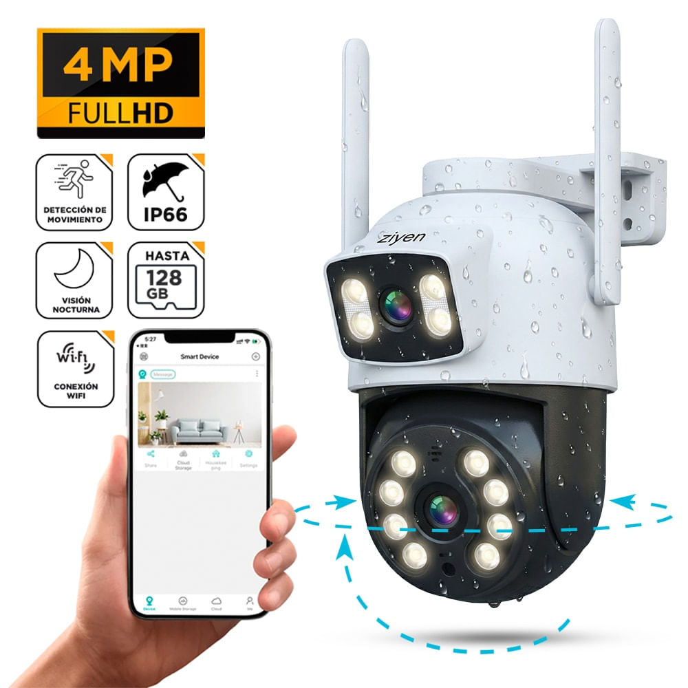 CáMara De Seguridad Ziyen Zx57 Lente Dual 4mp Domo Exterior Wifi Control Por App