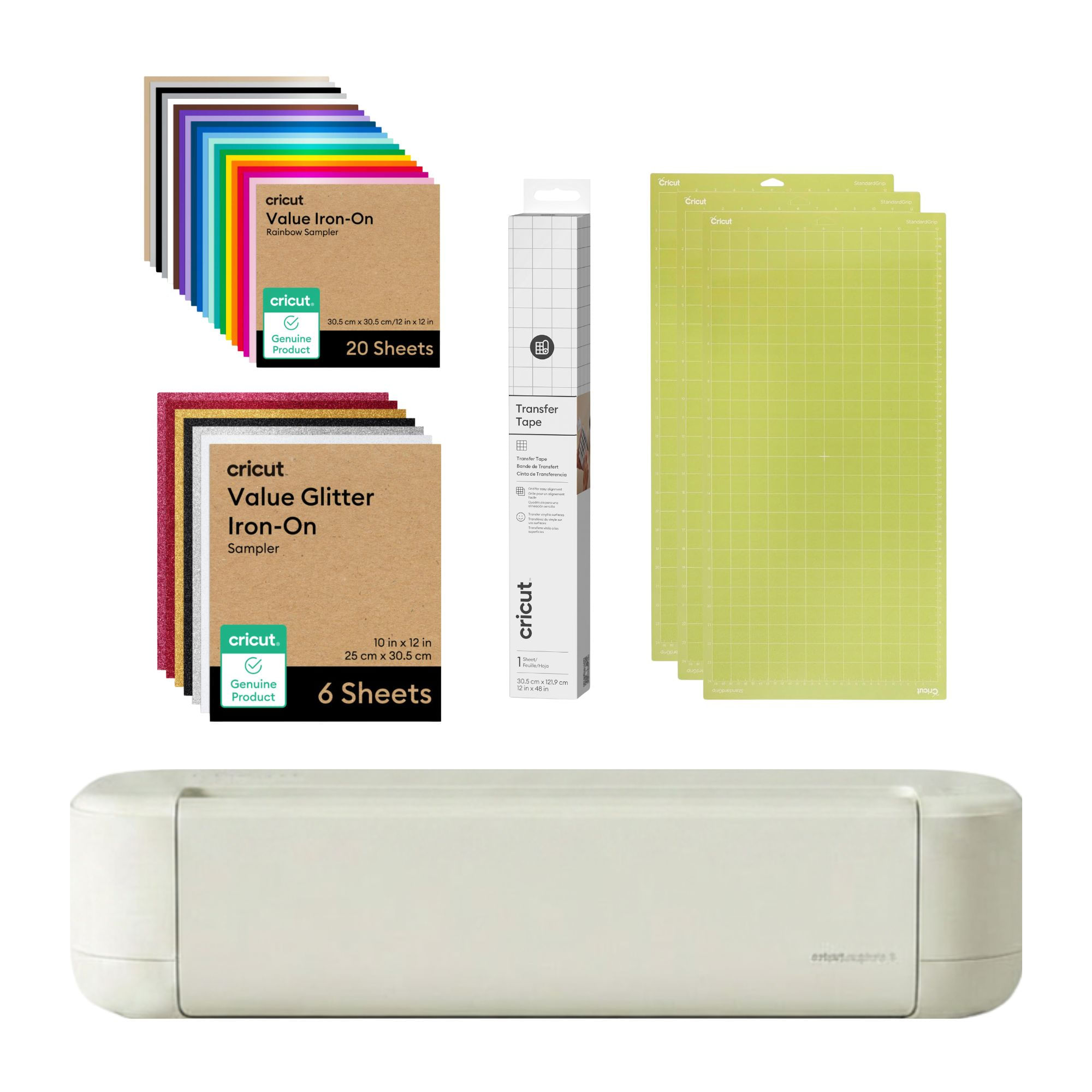 Kit Esencial Cricut Explore 5 Con Vinilo Glitter Y Multicolor Tapetes Y Cinta De Transferencia