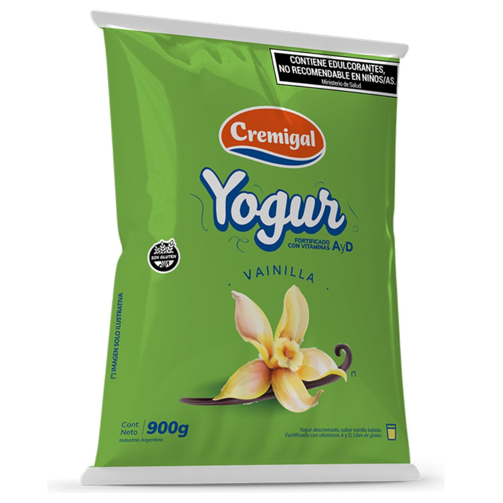 Yogur descremado Cremigal sabor vainilla en sachet 900 grs
