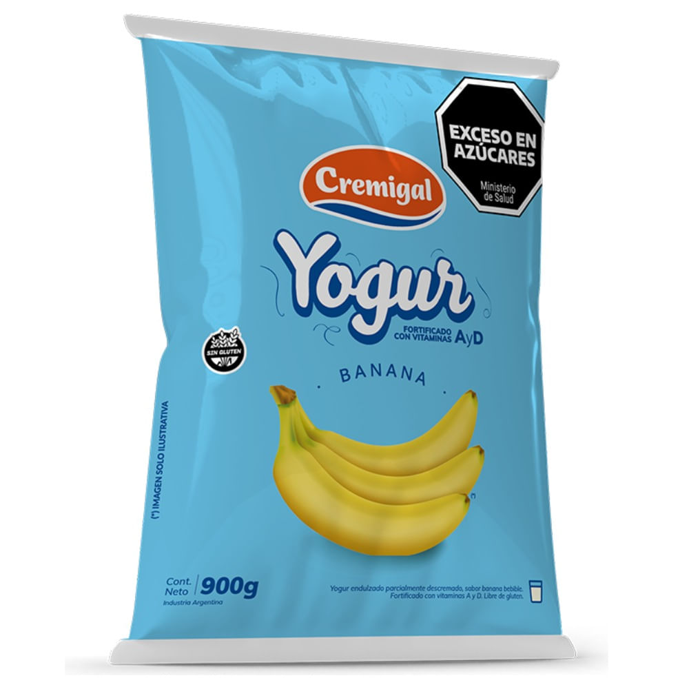 Yogur parcialmente descremado Cremigal sabor banana en sachet 900 grs