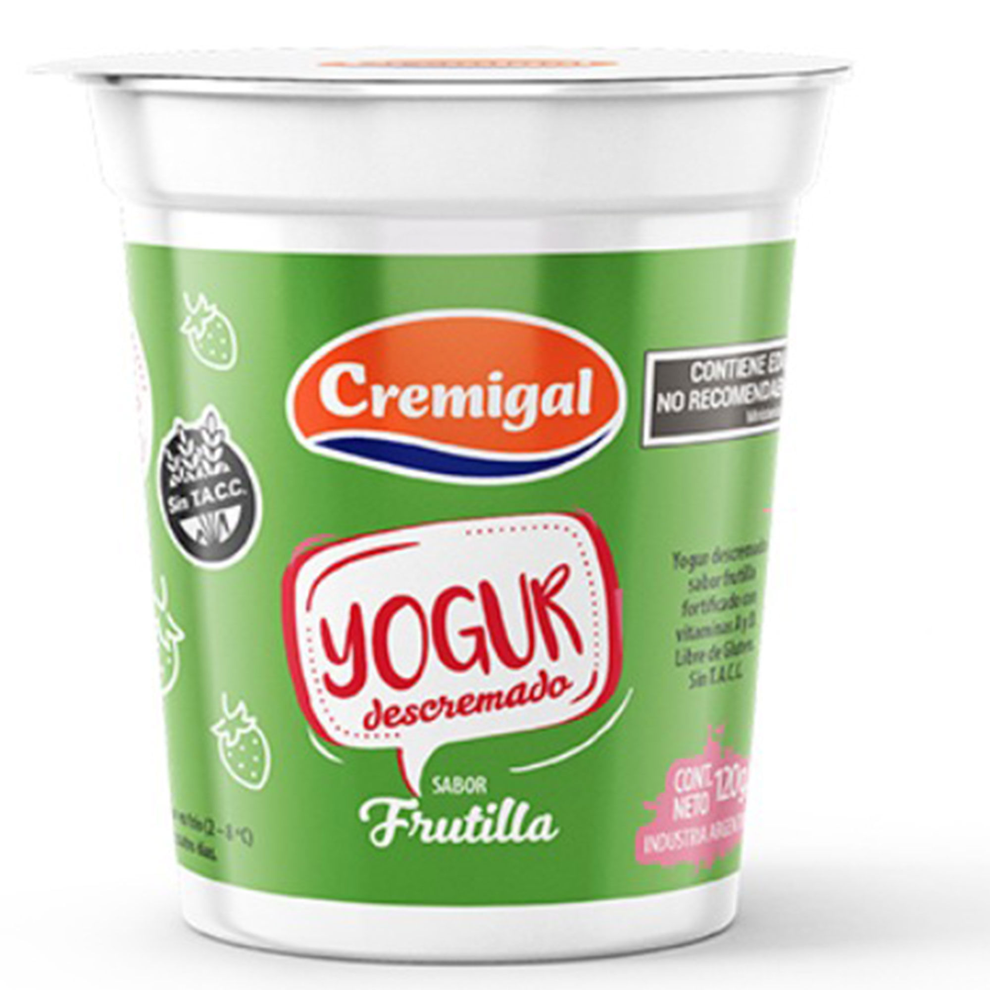 Yogur descremado Cremigal sabor frutilla en pote 120 grs