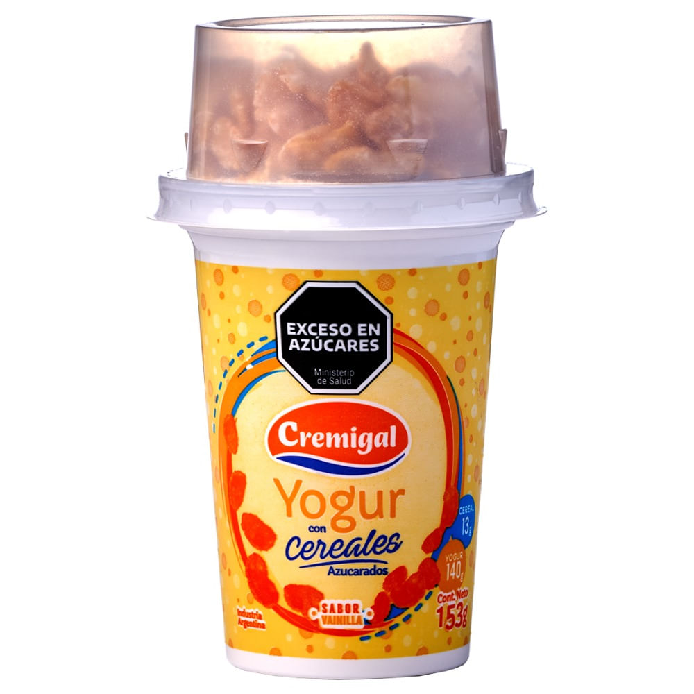 Yogur de vainilla con cereales Cremigal en pote 153 grs