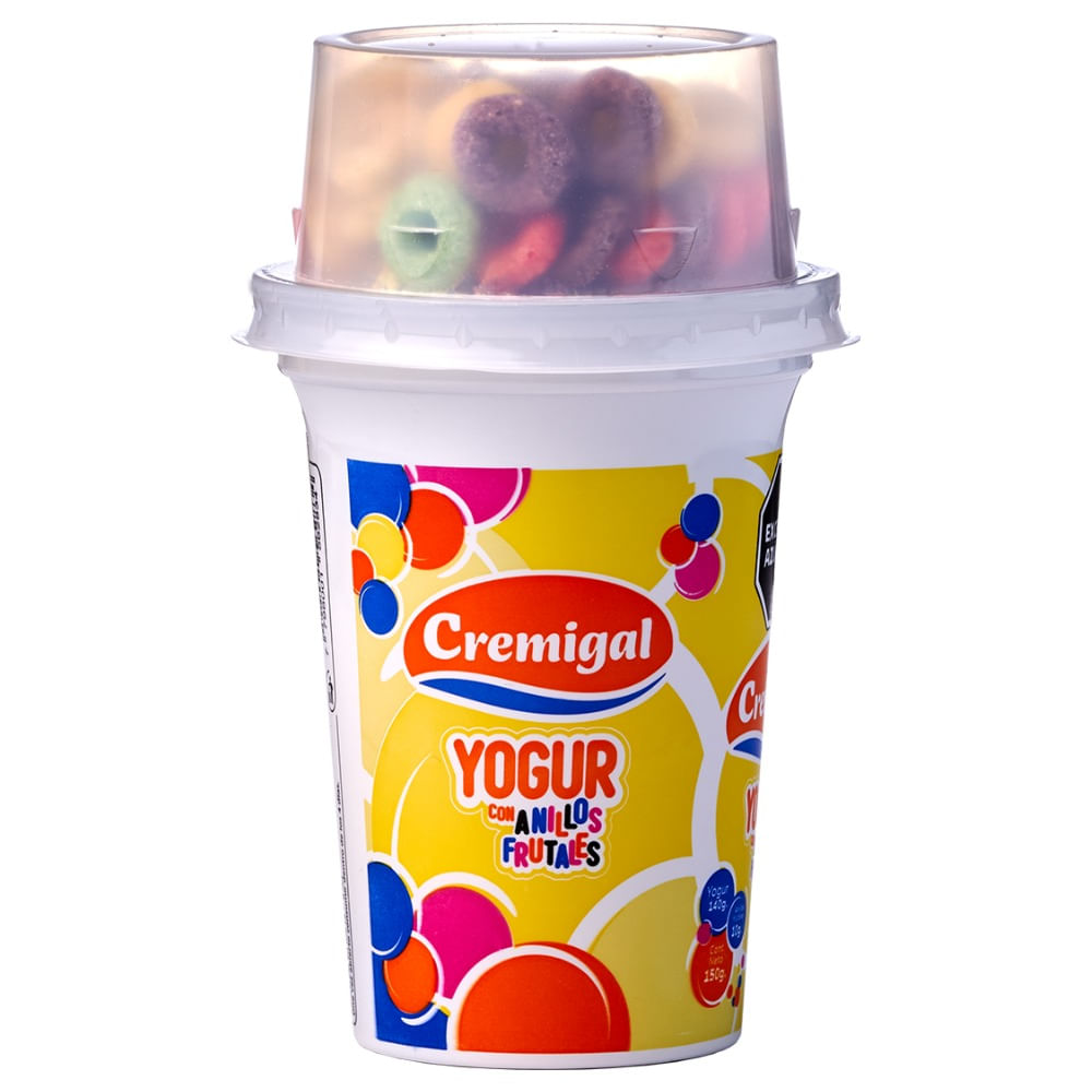 Yogur de vainilla con aritos Cremigal en pote 150 grs
