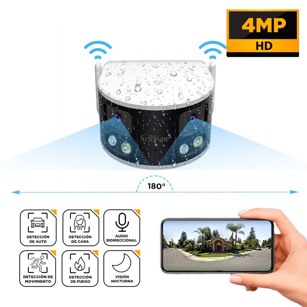 Camara De Seguridad Wifi Srihome 4mp 4k Ia Reconocimiento Facial Dual Lente 36mm