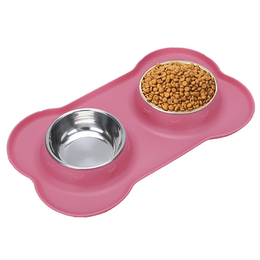 Comedero Doble Gadnic Para mascotas Rosa