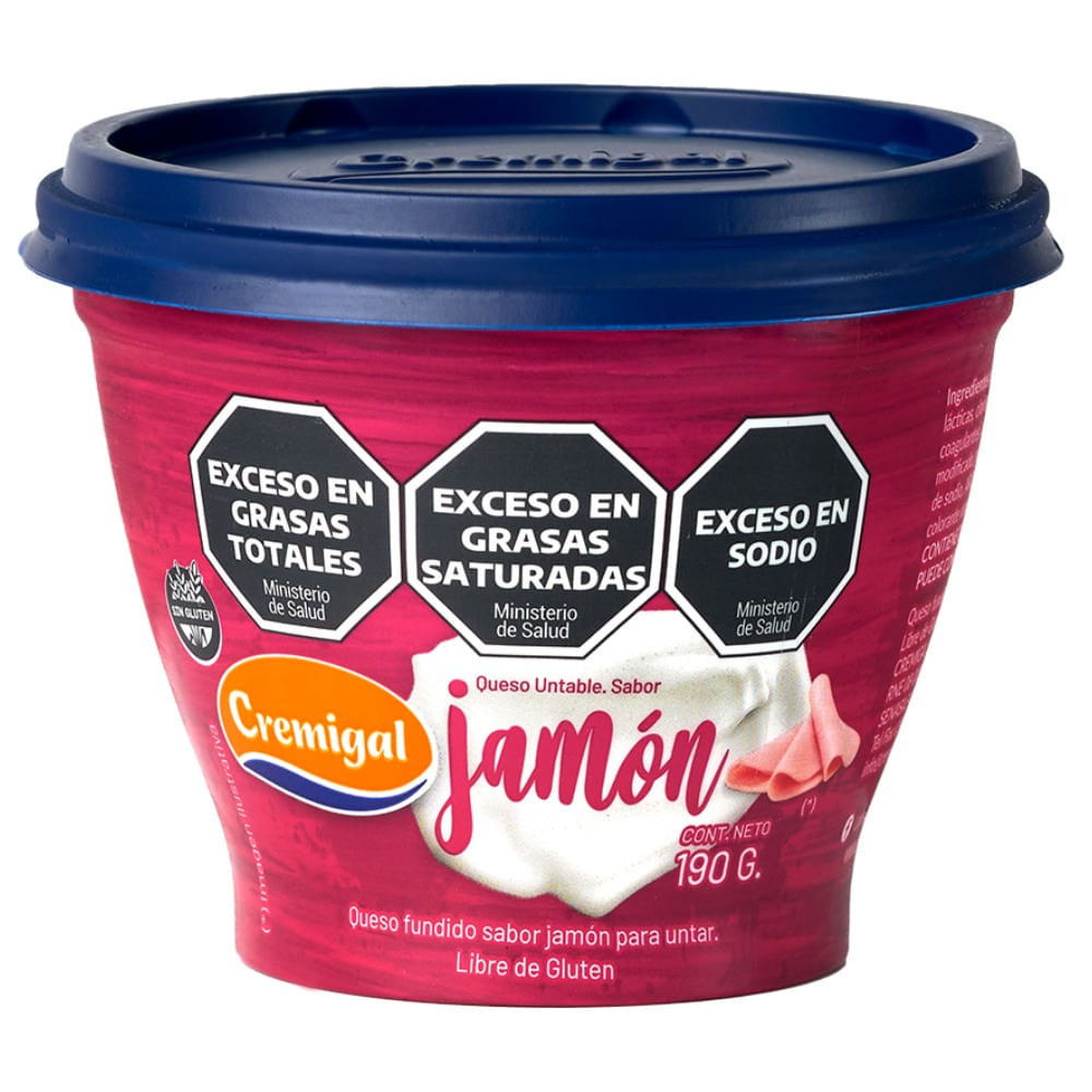 Queso untable sabor jamón Cremigal en pote 190 grs