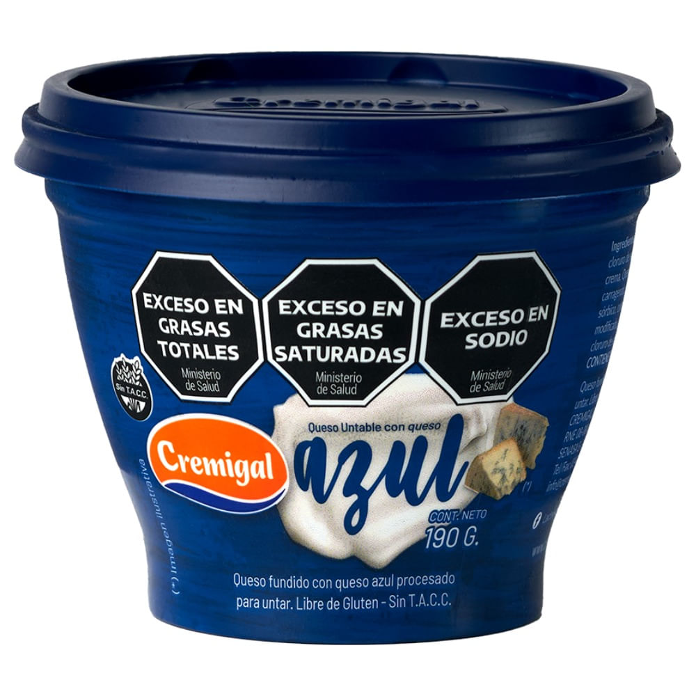 Queso untable con queso azul Cremigal en pote 190 grs