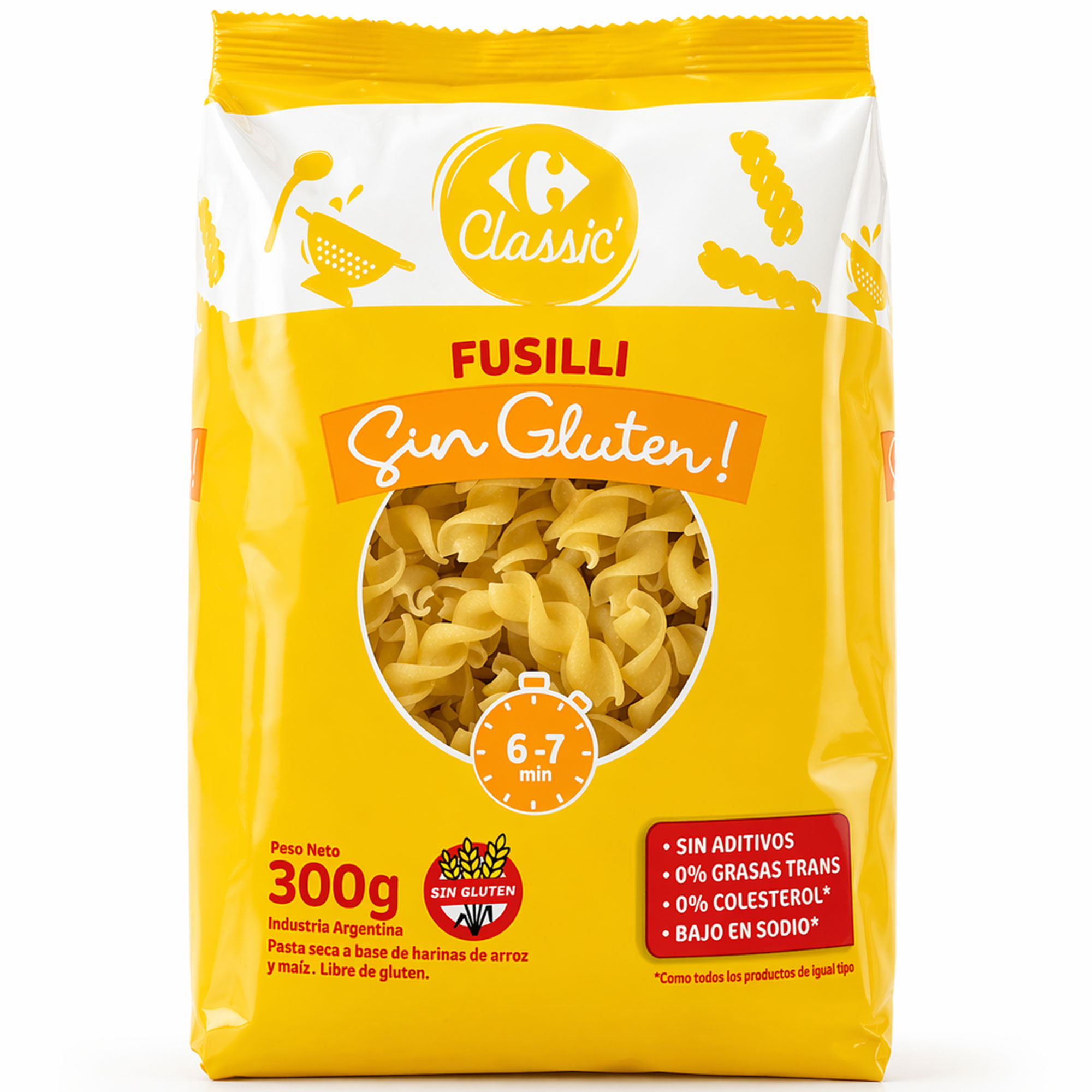 Fideos fusilli de arroz y maíz Carrefour Classic sin gluten 300 grs