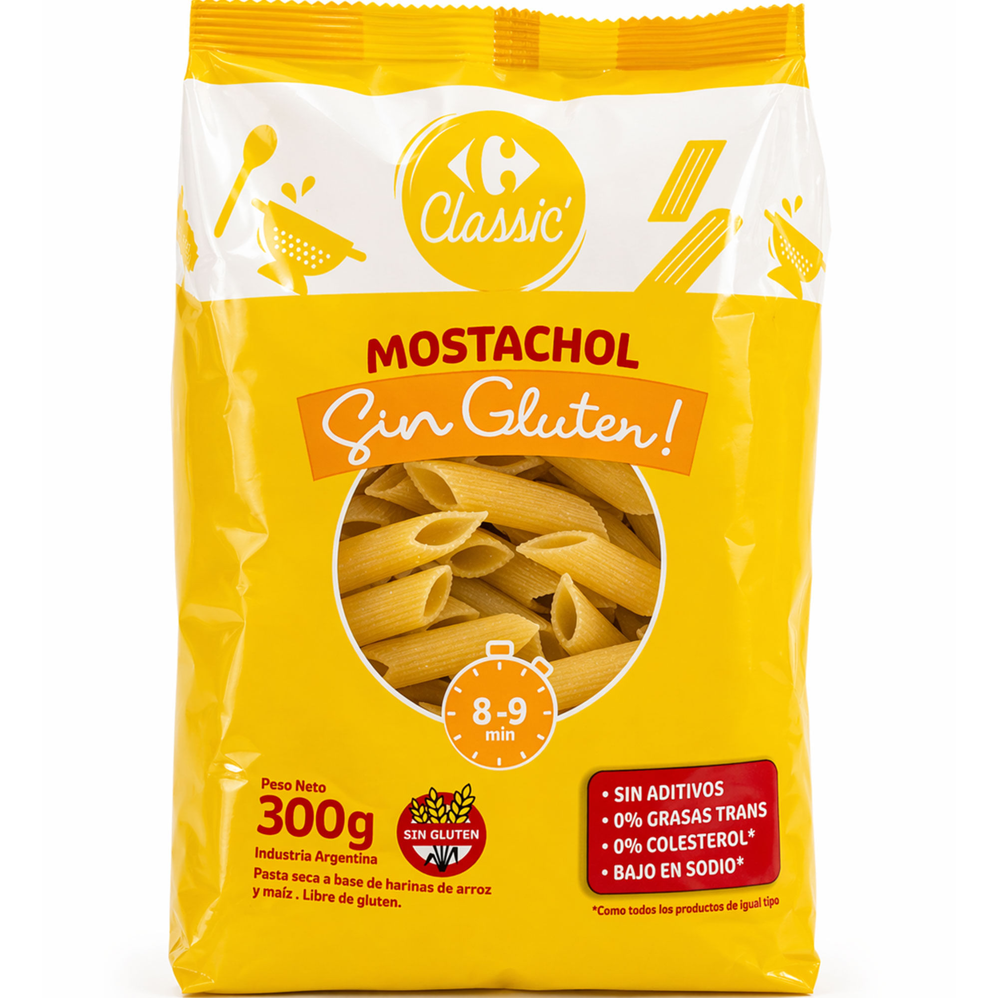 Fideos mostachol de arroz y maíz Carrefour Classic sin gluten 300 grs
