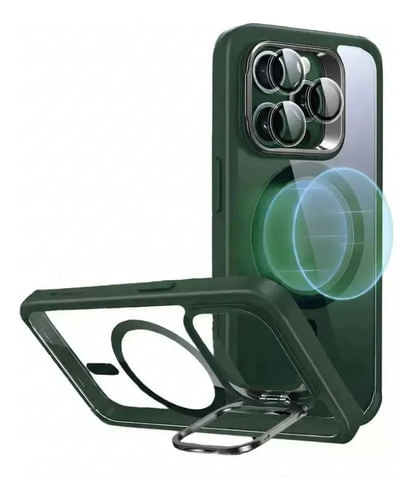 Funda Cromada Verde Stand Magnetica Dehuka Compatible Con Iphone 16 Verde Oscuro