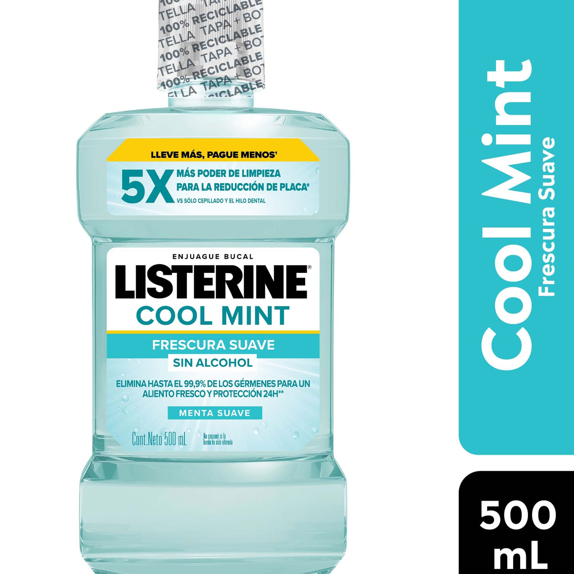 Enjuague Bucal Listerine Cool Mint Frescura Suave Sin Alcohol 500 Ml
