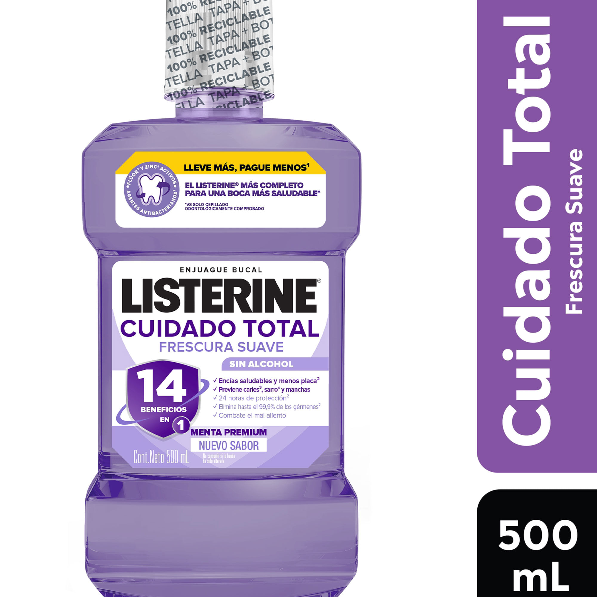 Enjuague Bucal Listerine Cuidado Total Frescura Suave Sin Alcohol 500 Ml