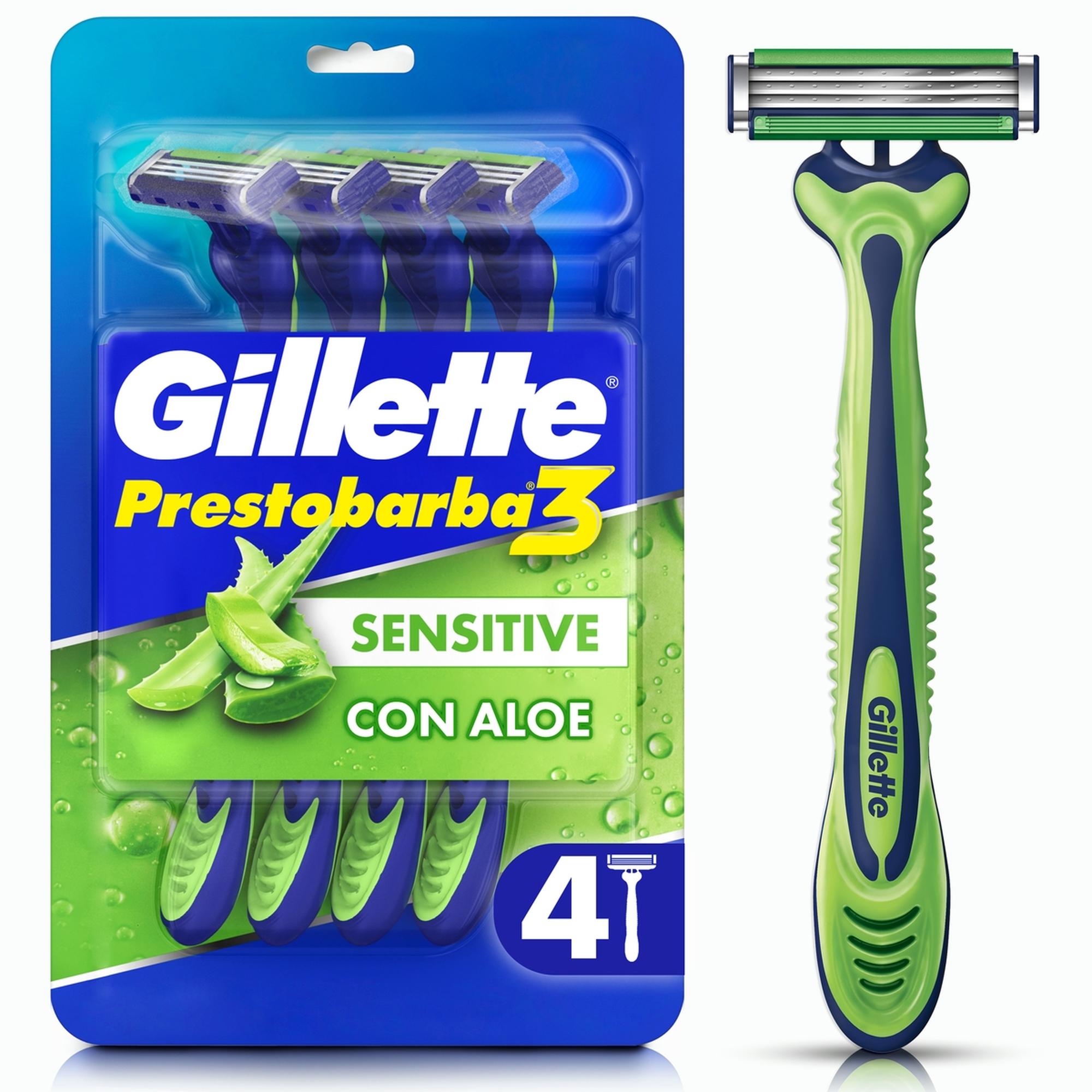 Máquina de Afeitar Gillette Prestobarba3 Sensitive con Aloe, Piel Sensible, 4 Uds