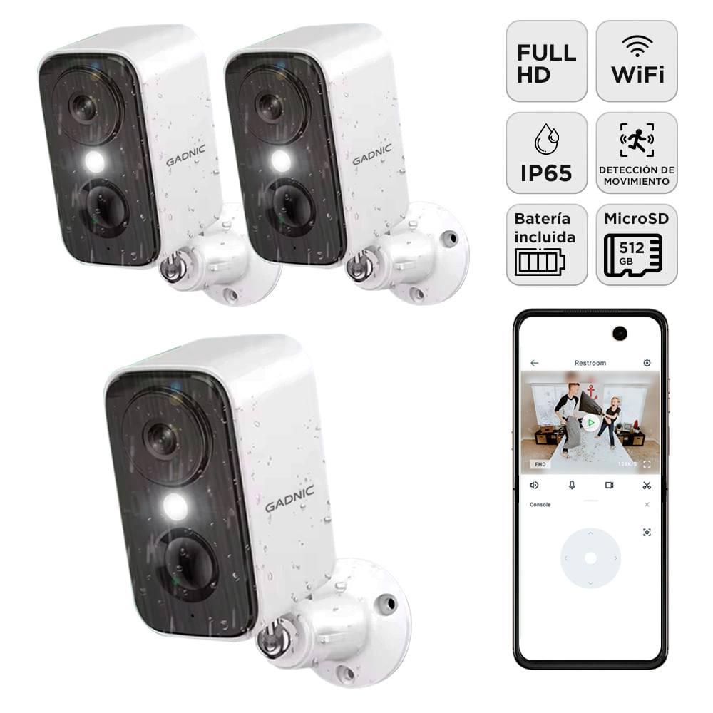 Kit X3 Camara Seguridad Gadnic Wifi Interior Exterior Full Hd 1296p Vision Nocturna