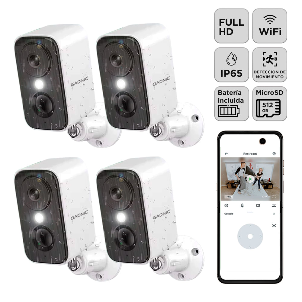 Kit X4 Camara Seguridad Gadnic Wifi Interior Exterior Full Hd 1296p Vision Nocturna
