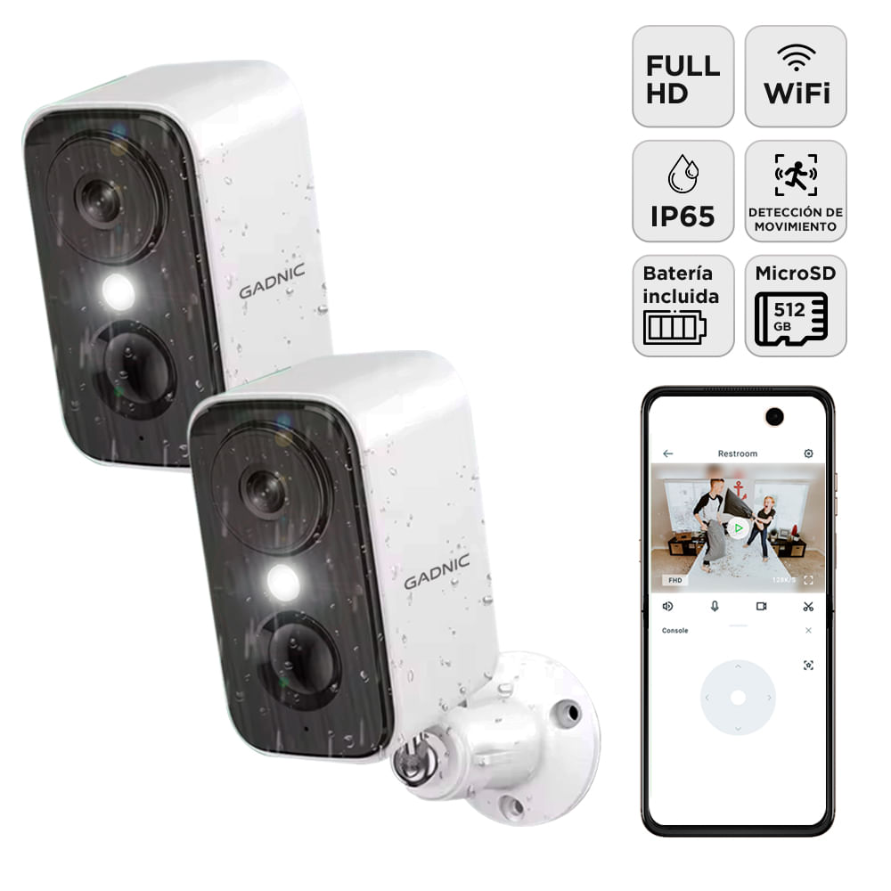 Kit Camara Seguridad Gadnic Wifi Interior Exterior Full Hd 1296p Audio Bidireccional Ip65