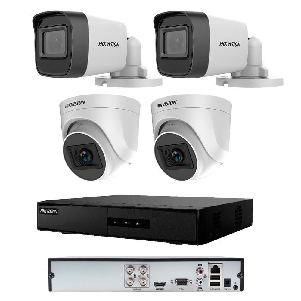 Kit De 2 CáMaras 2 Domos De Seguridad Y 1 Grabadora Dvr Hikvision