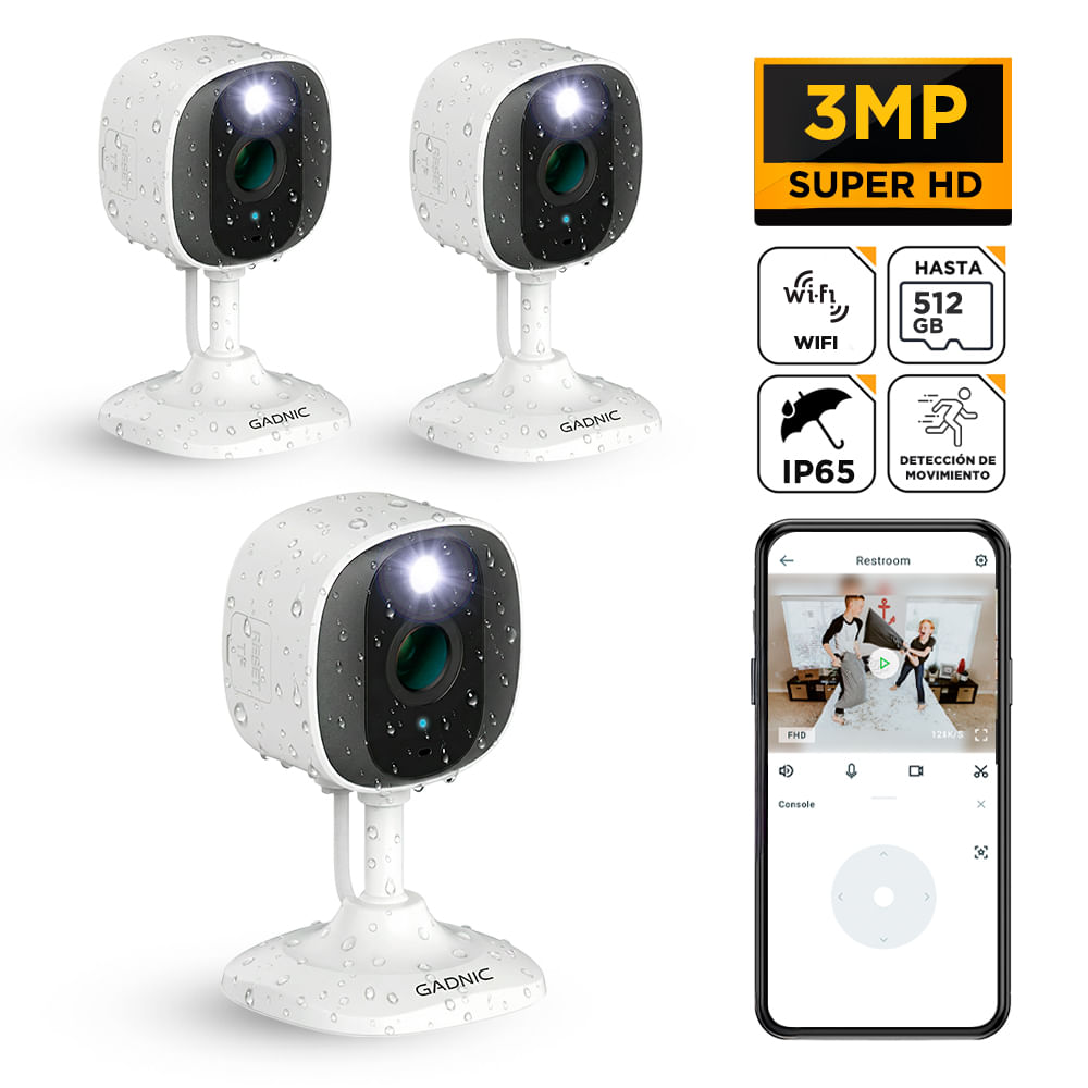 Kit X3 CáMara De Seguridad Wifi Gadnic Mini-G 2k 3mp VisióN Nocturna Ip65
