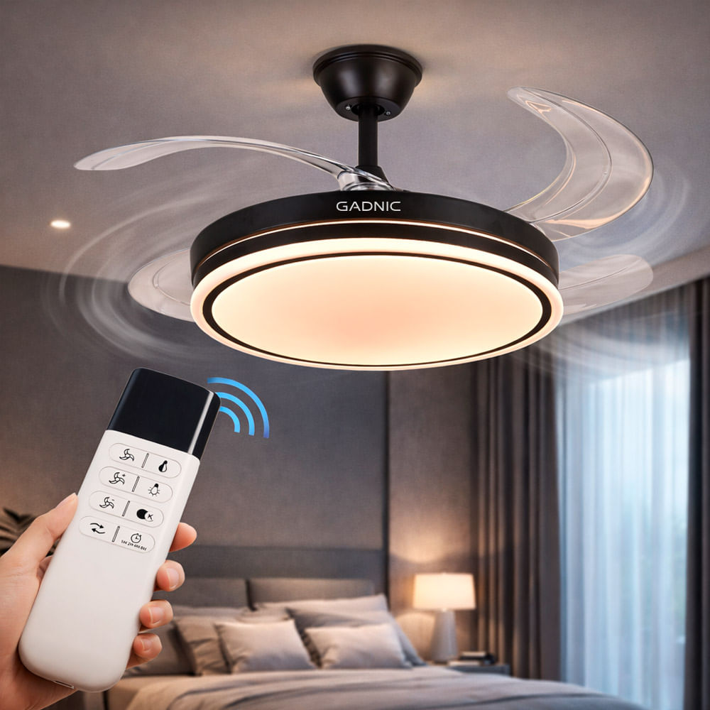 Ventilador De Techo GADNIC Retráctil Luz LED Control Remoto Negro