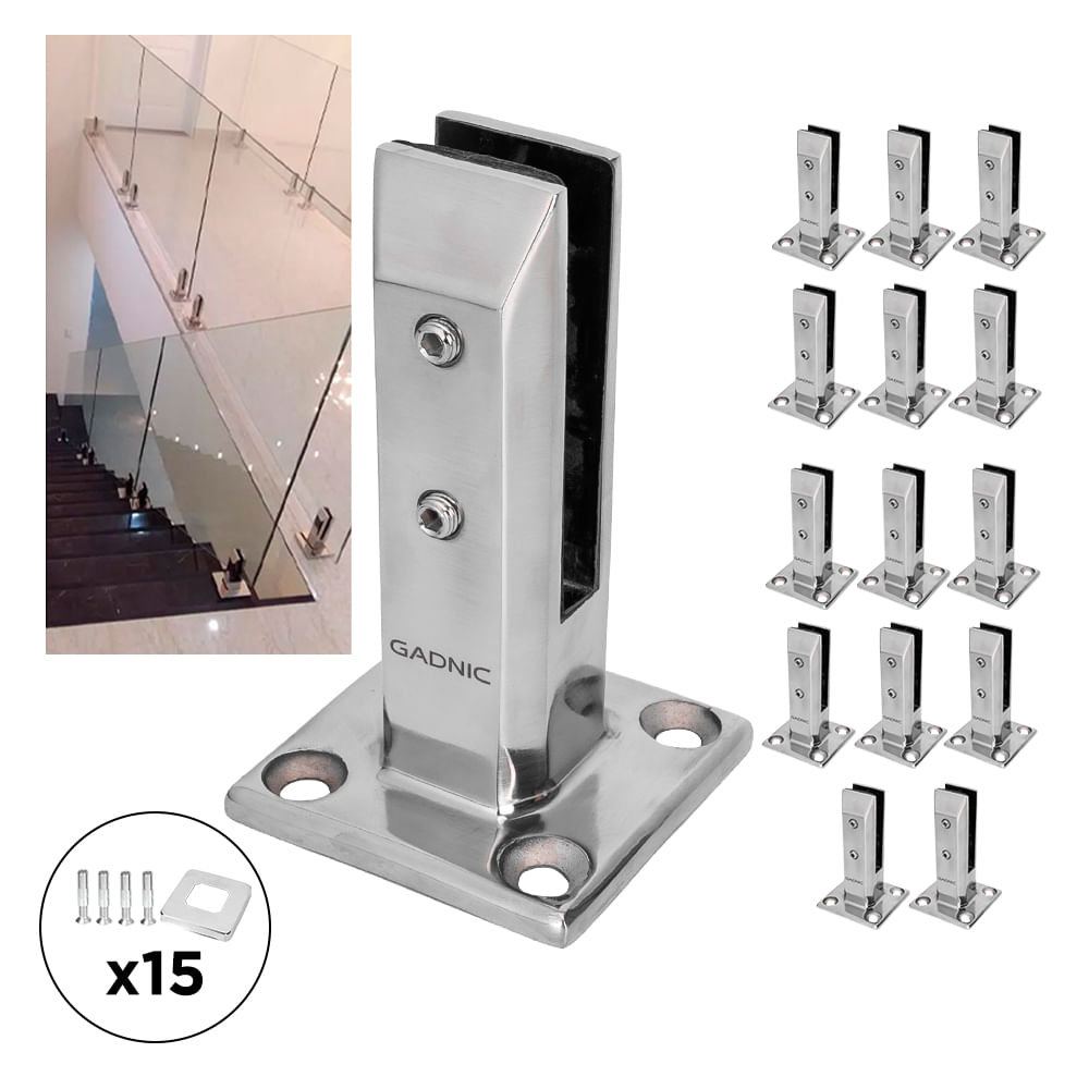 Kit X15 Mini Poste Gadnic Acero Inoxidable Para Barandas De Vidrio Balcones Piletas Escaleras