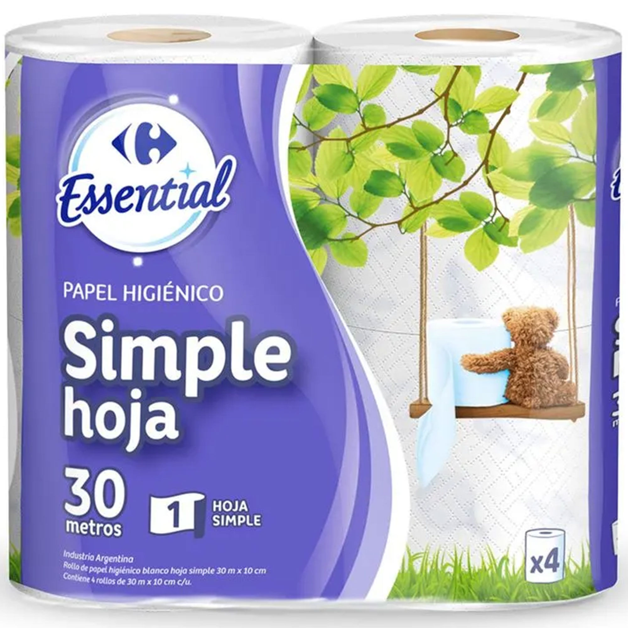 Papel higiénico hoja simple Carrefour Essential x4 30 mts