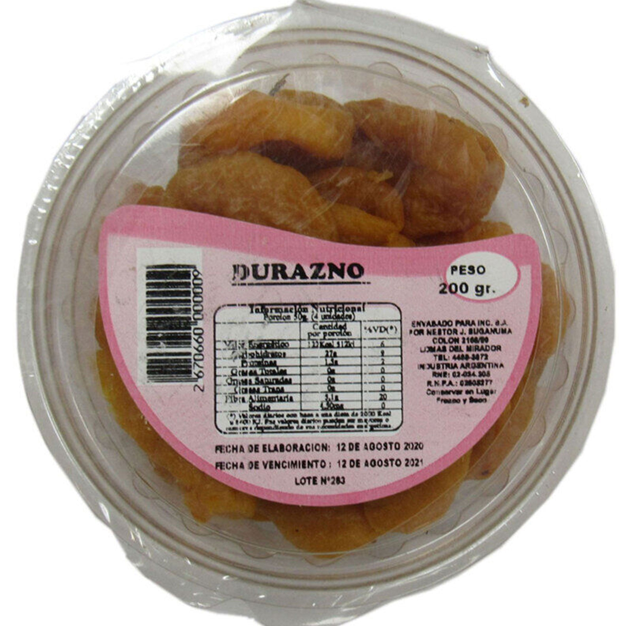 Mitades de durazno secos Los Carolinos 200 g.
