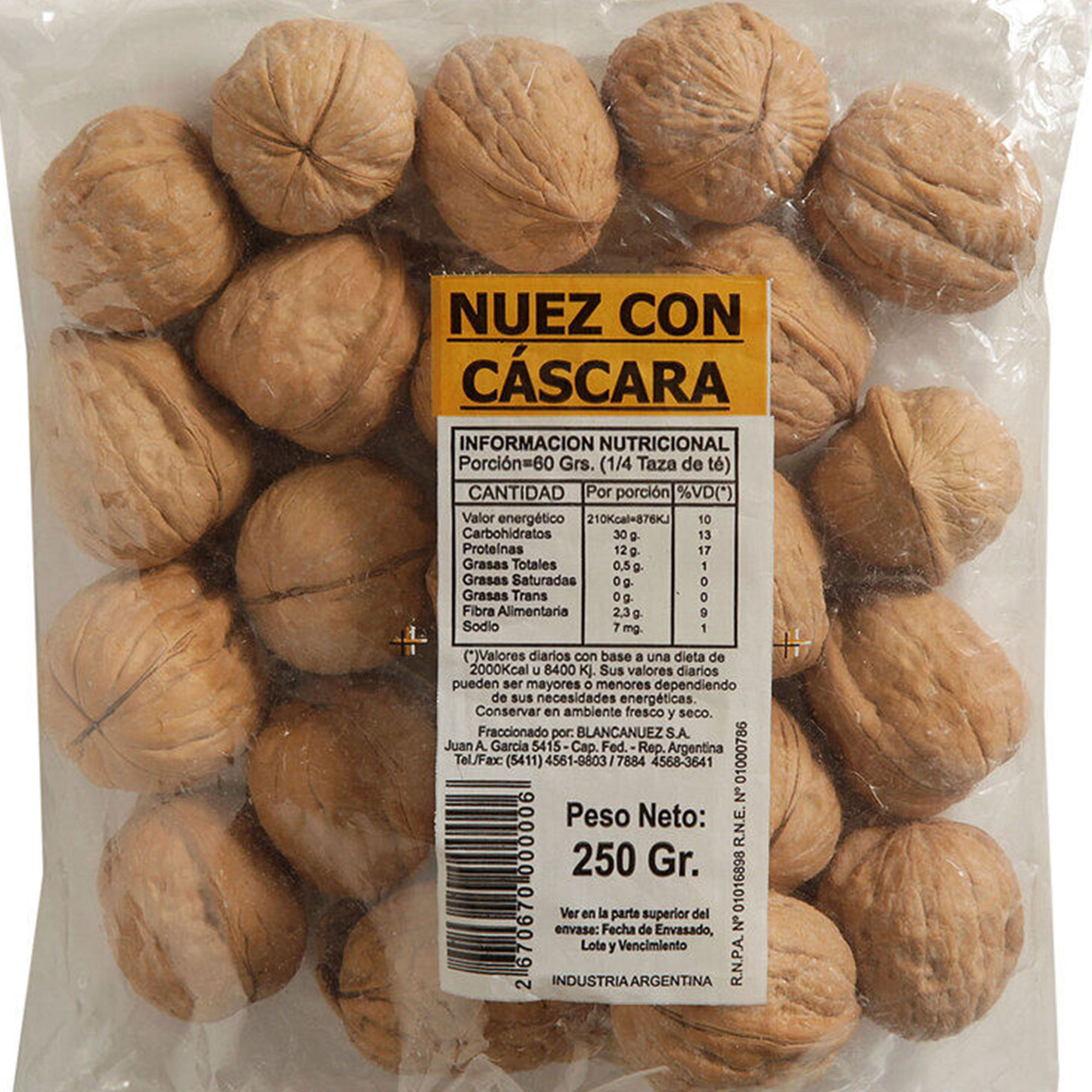 Nueces con cáscara 250 g.