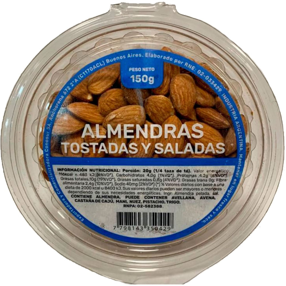 Almendras tostadas y saladas 150 g.