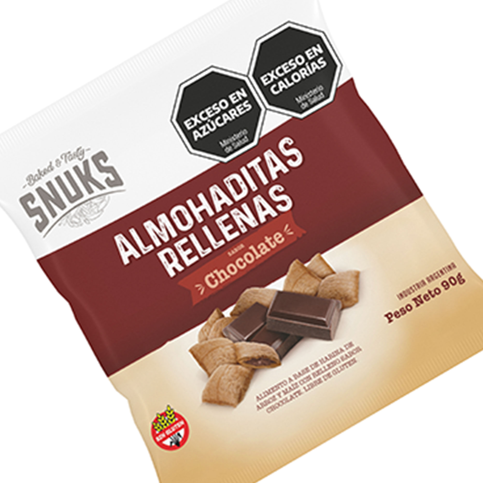 Almohaditas rellenas de chocolate Snuks sin tacc 90 grs